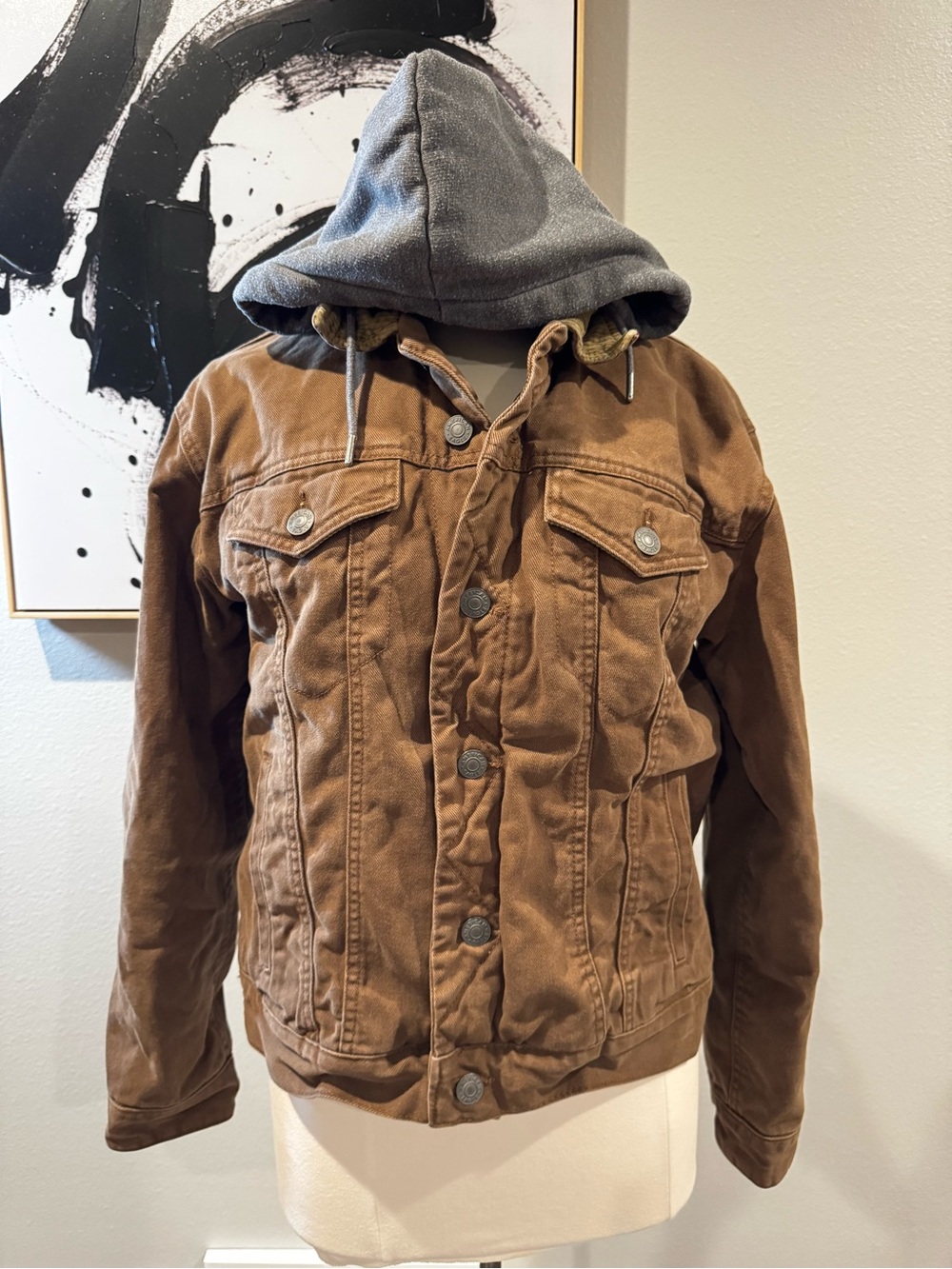Vintage Y2K American Eagle Mens Medium Brown Canvas Hooded Field Jacket Coat